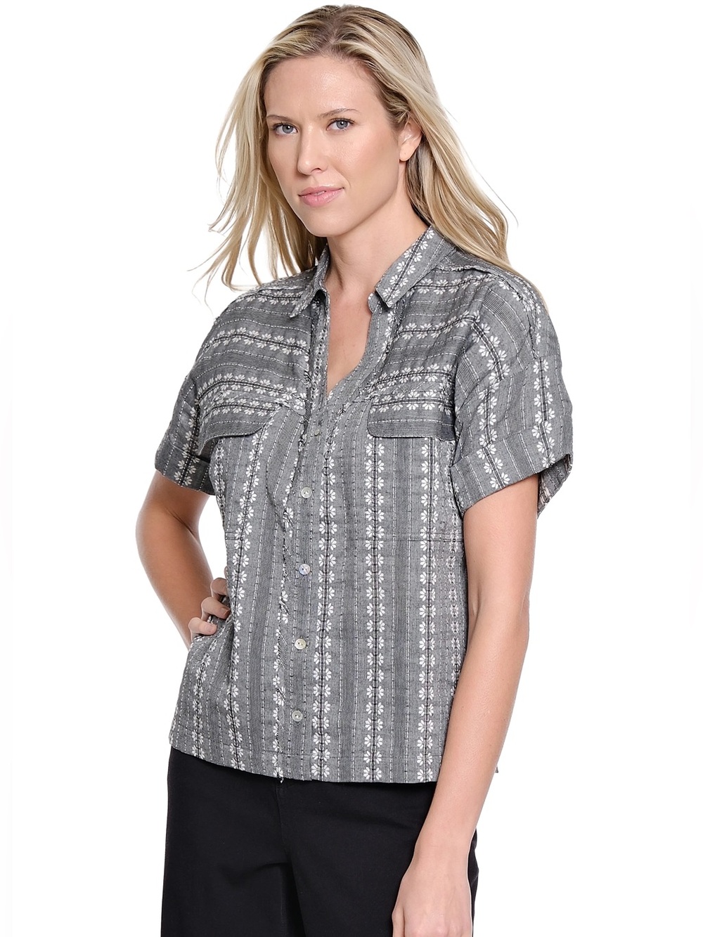 Tru Luxe Jeans Gray Short-Sleeve Button-Up Shirt